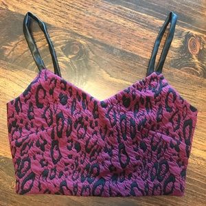 NWT Leopard Print Crop Top w/ Faux Leather Straps